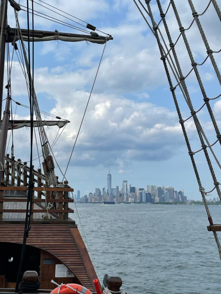 New York City Skyline as seen through the sails of the historic ship replica