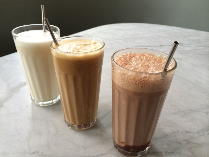 Three different flavored egg creams