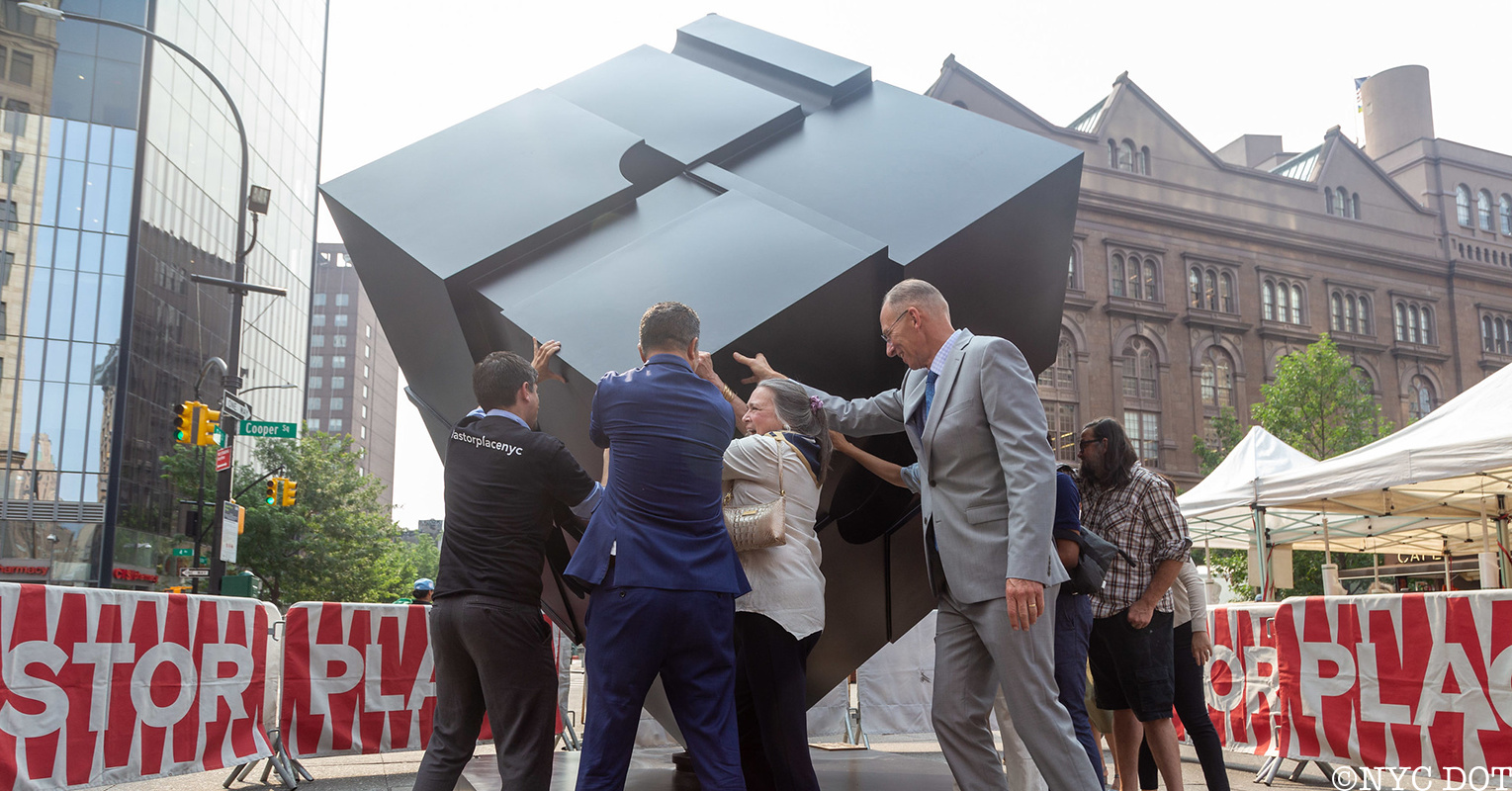 NYC officials spin the Astor Place Cube
