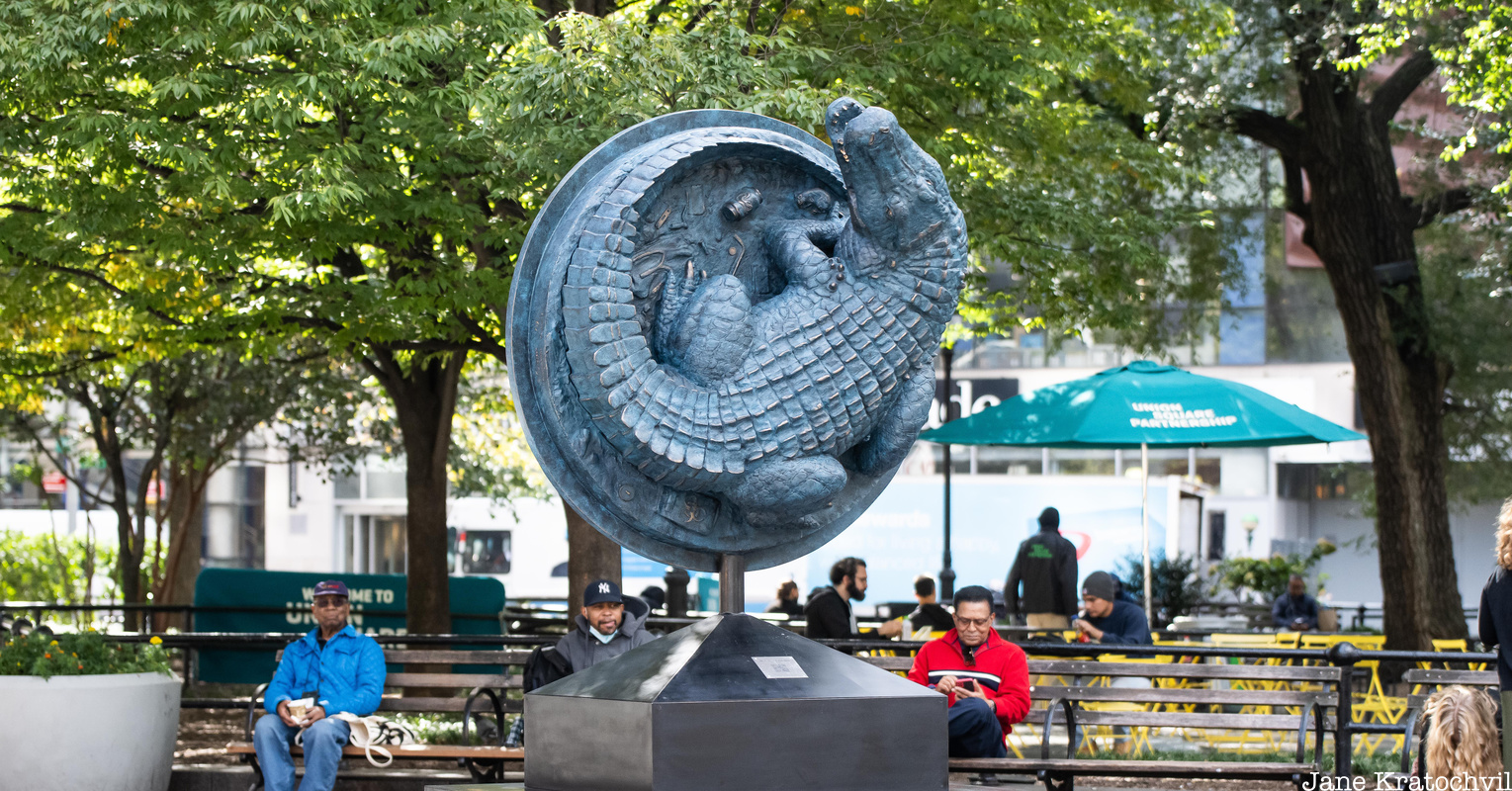 Alligator art sculpture in Union Square
