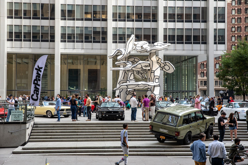 Jean Dubuffet sculpture at Fosun Plaza surrounded by cars