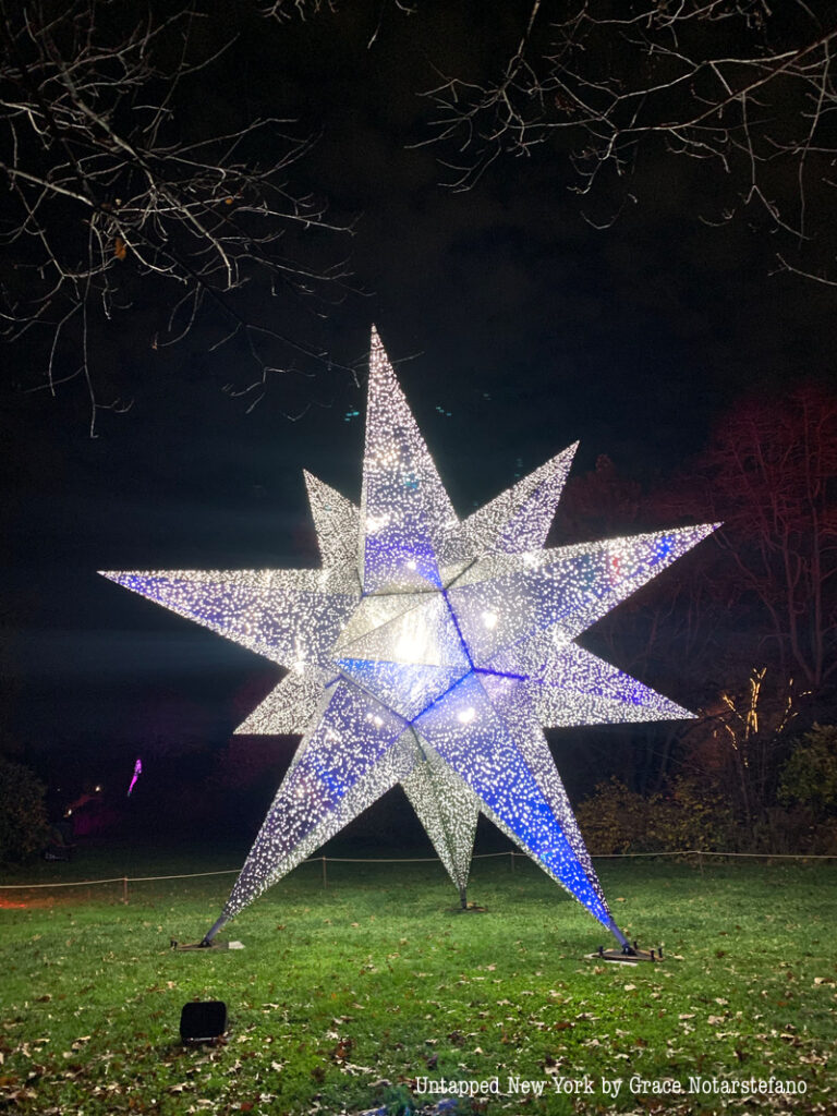 Moravian star lit up at BBG Lightscape