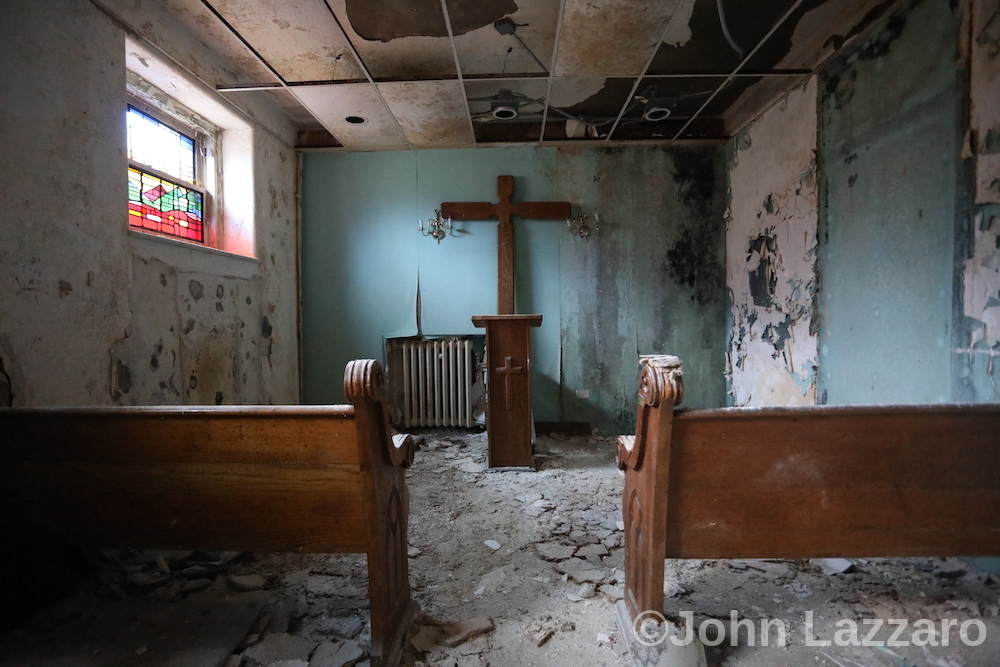abandoned chapel at Mary McClellan Hospital