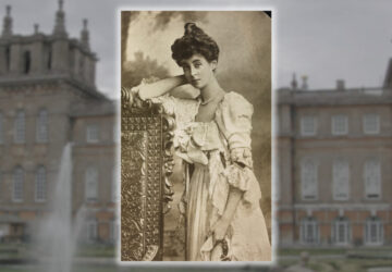 Consuelo Vanderbilt portrait against a backdrop of Blenheim Palace