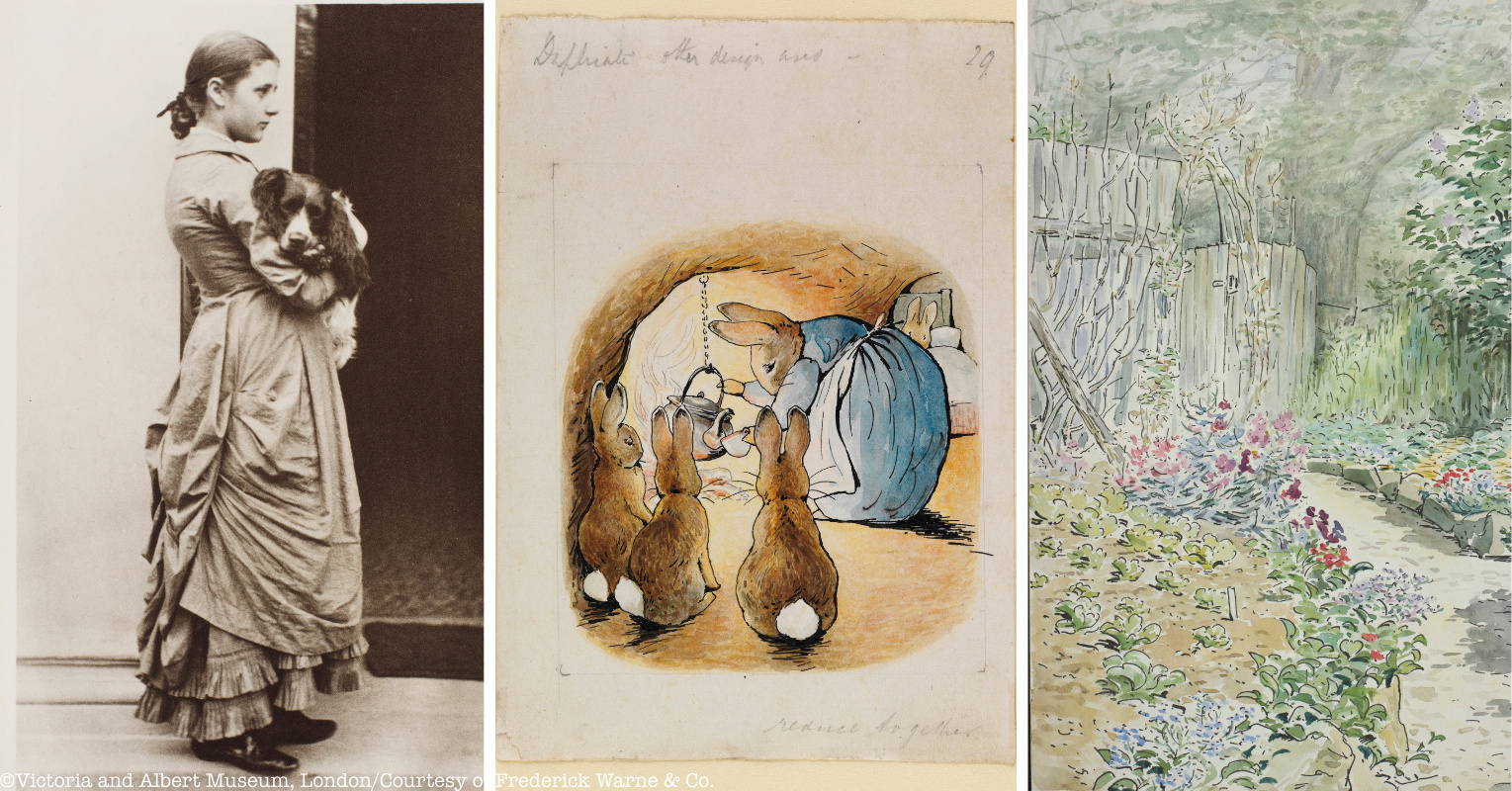 A collage of Beatrix Potter drawings and a painting