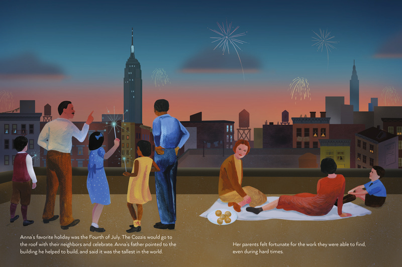 Illustration of people on a rooftop at night from the book Five Stories