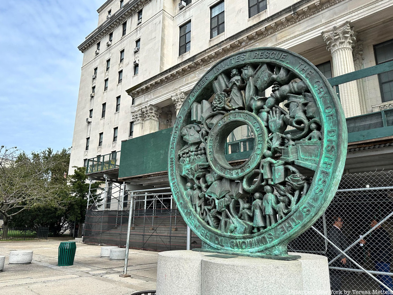 Sculpture outside Queens courthouse
