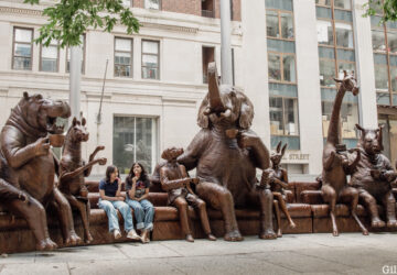Largest bronze couch sculpture filled with endangered species by Gillie and Marc