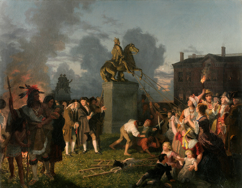 Painting of King George Statue being toppled